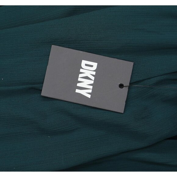 DKNY Chiffon Balloon-Sleeve Faux Wrap Side Slit Maxi Dress Forest Green 8 - Picture 4 of 12